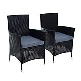 ESTEXO Polyrattan Gartenstuhl Set 2er Stuhlset Rattan Stuhl Garten Sessel Rattanstühle Balkonstühle Terrassenstühle Outdoor Stühle Balkonsessel (Schwarz)