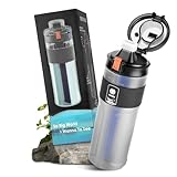 HOTUT Outdoor Wasserfilter Flasche, 650 ml Trinkwasserfilter flasche, Trinkflasche mit entnehmbarem Filter, Wasserflasche filter für Wandern, Camping, Survival, Reisen