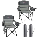 RELAX FIELD Campingstuhl Faltbar 200KG 2er Set mit Getränkehalter und Kühltasche, Klappstuhl Camping, Anglerstuhl Klappbar mit Hohe Rückenlehne, Grau