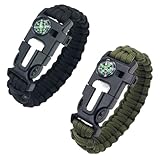 JchEnye Survival-Armband, Mehrzweck-Überlebensarmband mit Schnalle, Kompass, Rettungspfeife, 5-in-1 Sport Camping Outdoor (2-Pack, Schwarz + Grün)