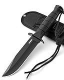 Omesio Messer outdoor, Survival Messer Überlebensmesser, Fahrtenmesser mit feststehender Klinge, feststehendes Messer Schwarz