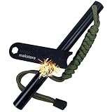 130mmx13mm Feuerstarter Feuerstein Firesteel Set mit Paracord + Schaber für Outdoor Camping (Armeegrün)