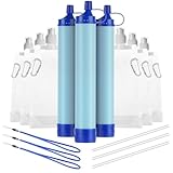 HOTUT Tragbarer Wasserfilter Outdoor, 3 Stück Wasserfilter aus strohhalm mit Wasserbeutel und Straw, 0,01 μm 4000L Trinkwasserfilter, Notfall Filtersystem für Wandern, Camping, Survival