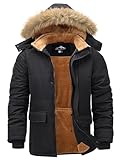 Peakwell Herren Warme Winterjacke Outdoor Winterparka Wasserdichte Daunenjacke Verdickte Arbeitsjacke Winddichte Wanderjacke für Männer, Schwarz, XXL