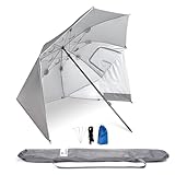 BESTIF Sonnenschirm Strandmuschel Groß XXL | Robuster 2IN1 Schirm für Strand Garten | Sonnenschutz UV-Schutz 50 | faltbar multifunktional | Fenster 210x220cm (Grau)