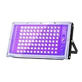 Glostars 100W LED UV Schwarzlicht Strahler, Schwarzlichtlampe, IP66 Wasserdicht, 395-400nm UV Partylicht mit Schalter für Bar, Partyzubehör, Schwarzlicht Deko, Bühnenbeleuchtung (1 Packung