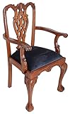PALAZZO INT Armlehnstuhl Chippendale Mahagoni schwarz Samt 60x40x100 cm Antik Stil Esszimmerstuhl handgearbeitet mit Schnitzereien Reproduktion Sessel nostalgisch Stuhl klassisch Vintage