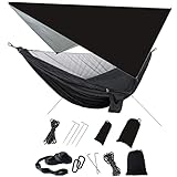 Outdoor Hängematte mit Moskitonetz und Regenfliege Schnell Trocknende Fallschirm Nylon Camping Hängematte Zelte für Trekking, Reise, Strand, Garten
