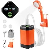 Towwoo Tragbare Campingdusche Akku mit Pumpe, Camping Dusche 6000mAh Wiederaufladbar Pumpe mit Temperatur- und Leistungsanzeige, Aussendusche für Camping Reisen Garten Autowaschen (Orange)