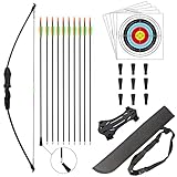 HANSPY Bogen und Pfeil Kinder Set Jugendbogenset Teens Kinderbogen Recurve Zielscheibe 15lbs Kinder Pfeilbogen Anfänger Jugendliche für die Outdoor-Sportjagd im Hinterhof