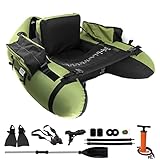 byhsports Professional Schlauchboot, Bellyboot zum Raubfischangeln, 158 kg Tragfähigkeit Angelboot -inkl. Pumpe, Verstellbare Rucksackgurte, Aufbewahrungstaschen, Fischlineal（Grün）