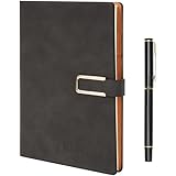 Kurtzy Dunkelgraues PU-Leder-Notizbuch mit Stift - Größe A5 nachfüllbar mit 112 dicken Seiten - Liniertes Papier - Notizbuch A5 nachfüllbar - Reisetagebuch für Arbeit und Schule