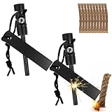 2 Set Feuerstahl Outdoor Feuerstein Survival, Feuerstein Survival für Bushcraft, Wasserfester Magnesium Stab Feuerstarter mit Kompass, Pfeife, Ersatz-Zunder für Wandern/Camping/Outdoor