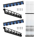 2 Paar Horizontale Angelruten, Angelrutenstände, Ständer Rutenhalter Wandhalterung, Rutenständer, Wandmontage Fishing Rod Rack, Für 6 Angelruten Vertikale, Die Meisten Ruten Wand, Garage, Boot, Blau