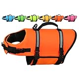 AMZNOVA Rip Stop Hundeschwimmweste, Schwimmweste Hund für Bootfahren, Auftrieb & Schwimmhilfe, Rettungsweste, M, Leuchtend Orange