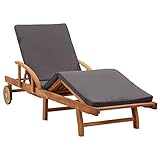 Festnight Sonnenliege Holz mit Rollen Gartenliege mit Auflage Liegestuhl Liege Outdoor Sonnenstuhl Gartenmöbel Relaxliege für Garten Balkon Terrasse Schwimmbad, Massivholz Akazie