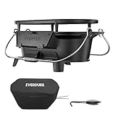 Everdure Ovaler Gusseisen-Grill & Abdeckhaube - Outdoor, tragbarer Holzkohlegrill und Tischplatte Gusseisenpfanne - 100% Gusseisen, emailliert, langlebig, kleiner Holzkohlegrill, Campingkocher,