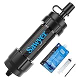 Sawyer Mini PointONE Wasserfilter Outdoor Notversorgung enfernt 100% Mikroplastik und 99,99999%* aller Bakterien (Schwarz)