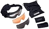 Uvex apache Jagd-Überbrille - Schutzbrille - Schlagfest & Taktisch - Anti-Beschlag, kratzfest & chemikalienbeständig - Set mit 3 Wechselscheiben