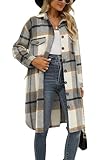 Jhsnjnr Damen Mode Flanellhemd Mantel Lang Revers Oversize Karo Hemdjacke Langarm Karierte Jacke Herbst