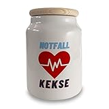 Notfall Kekse Keksdose aus Keramik mit Holzdeckel - Notfallkekse Gebäckdose Vorratsdose Aufbewahrungsdose