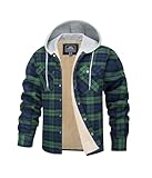 TACVASEN Herren Fleecejacke Fleecefutter Langarm Gefüttert Warm Hemden Winter Kapuzenjacke Hemdjacke mit Taschen (L, Grün)