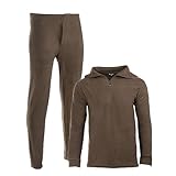 Mil-Tec Thermofleece Unterwäsche Set • Thermounterwäsche Herren • Lange Unterhose + Longsleeve Herren • Thermounterhemd + Thermohose • Outdoor Unterwäsche Männer • Funktionsunterwäsche • Oliv, L