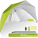 Homecall Sonnenschirm Strand & Strandmuschel 2 in 1 Strandschirm Umschaltbar Ø 270cm Sonnenschirm Groß mit Fenster - Windschutz Strand, Regendicht, UV50+ Sonnenschutz für 2-3 Personen (Grün)