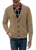 JMIERR Strickjacke Herren Langarm Revers Hals Slim Fit Lässig Gestrickter Herbst Wintermantel Strickmantel Braun S