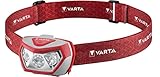 VARTA Stirnlampe LED inkl. 3x AAA Batterien Kopflampe, Outdoor Sports H20 Pro, drei Leuchtmodi, spritzwassergeschützt, Dimmfunktion, mit schwenkbarem Kopf, rot