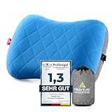 HIKENTURE Aufblasbares Camping/Reise Kissen mit Abziehbarem Kissenbezug, Ergonomisches Kopfkissen, Komfortables Nackenkissen für Outdoor, Inflatable Travel Neck Pillow, Blau, One Size