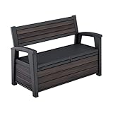 Keter Signature Gartenbank 130x60x85 cm, wetterfeste Aufbewahrungsbank mit 227 Liter Stauraum, Holzdesign Rosewood, 2-Sitzer Sitzgelegenheit, Palisander