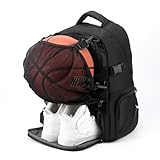 HMAKGG Basketball Rucksack, Fußball Rucksack mit Schuhfach, Separatem Ballfach, 30L Wasserfest Sportrucksack mit 15.6 Zoll Laptop-Fach & Zaunhaken, Tragbarer Ballsack, für Jungen, Schwarz