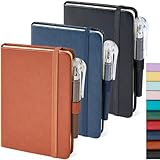 Notizbuch A6 Notizblock Klein, 3 Stück Mini Notizbücher Set Stift, 9,6 cm x 14,5 cm Klein Notizblock, 3 Stück Braune, Blaue, Schwarze Ledernotizbücher Mit Stifthalter, Lesezeichenband