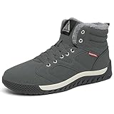 Mishansha Herren Winter Schuhe Wasserdicht Schneestiefel Warm Gefüttert Winterstiefel rutschfeste Schnürstiefel Komfortabel Kurzschaft Winter Boots, Grau 47