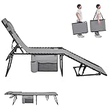 Yaheetech Klappbar Sonnenliege mit Kissen & Seitentasche & 5-Fach Verstellbarer Rückenlehne, Stabil & Tragbar Strandliege Gartenliege Campingbett bis 120kg für Outdoor, 189x57x38 cm, Grau