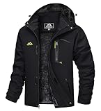 TACVASEN Herren Winterarbeitsjacken Outdoorjacke Snowboardjacke Warme Verdickete Winterjacke Kapuzenjacke für Männer, Schwarz, S