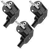 Schuko Stecker Winkelstecker 3 Stücke, Stromstecker Winkelstecker 230v flach, Schutzkontakt Stecker mit Knickschutztülle, Eurostecker für 8-10mm Kabel, IP20, Langlebig und Bruchfest, Schwarz