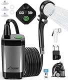 WADEO Tragbare Campingdusche Akku mit Pumpe, Camping Dusche mit wiederaufladbarem 6000-mAh-Akku, Mobile Duschen mit Duschkopf, für Camping Reisen Garten Wandern Autowaschen (Silbergrau, Typ C)