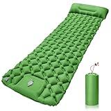 AQXONG Isomatte Selbstaufblasend, wasserdichte Aufblasbare Schlafmatte mit Fußpumpe und Kissen, Ultraleicht und Tragbar, Geeignet für Camping, Wandern, Angeln, Reisen und Outdoor - Grüne