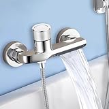 Wasserfall Badewannenarmatur Duscharmatur Thermostat 2 Auslässen, Mischbatterie Dusche mit Sicherheitstaste Wasserhahn Badewanne für Dusche Duschthermostat Duscharmaturen Messing Brausethermostat