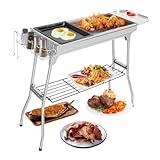 TactFire Holzkohlegrill, Camping Grill,Klappgrill aus Edelstahl, 100x31x71cm(XXL), Tragbare Barbecues, Komplettes Zubehör, Außen, Terrasse, Camping, Grillparty, für 5-10 Personen