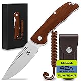 Wolfgangs RAVUS Zweihandmesser Klappmesser aus feinstem D2 Stahl und Ebenholz-Griff - Legale mitführbares Taschenmesser Klappmesser - Outdoor Survival Messer - Klappmesser Outdoor + Leder Holster