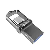 KEXIN USB Stick 32GB, USB C Stick Speicherstick OTG Flash Drive USB 3.0 Dual Memory Stick Pen Drive Wasserdicht Flash Laufwerk mit Schlüsselanhänger für PC Laptop Tablet TV Auto USB C Handy Schwarz