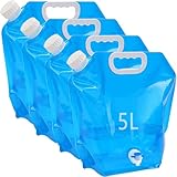 Kamiya 5L Faltbarer Wasserkanister mit Dichtem Deckel,Flexibler Wasserkanister,5 Liter Faltbarer Wasserkanister Bpa-Frei für Outdoor Camping (4 x 5L mit Ventil)
