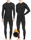 NOOYME Thermounterwäsche Herren Elastisch Funktionsunterwäsche Weich Thermo Unterwäsche Männer Winter Warm Skiunterwäsche Atmungsaktiv Funktionswäsche Thermowäsche Schwarz L