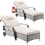 Casaria® Sonnenliege 2er Set mit Rollen 7cm Auflage Extra Breit 90cm Gartenliege Wetterfest 165kg Belastbar Terrasse Balkonmöbel Liegestuhl Creme