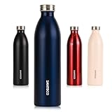 SANTECO Edelstahl Trinkflasche 1L, 100% dicht Thermosflasche 12 h heiß / 24 h kalt, absolut dicht für Schule, Büro, Sport, Outdoor