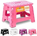 Utopia Home Faltbarer Tritthocker 9 Zoll, Anti-Rutsch-Oberfläche für Kinder und Erwachsene, tragbarer Kunststoff Klapphocker mit Tragegriff, 300 lbs Belastbarkeit, 1er Pack, Rosa