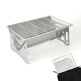 PHOJEWI Tragbarer Mini-Holzkohlegrill, kleiner Grill, Tisch-Feuerstelle für Camping, Terrasse, Outdoor-Grill, Edelstahl, Campinggrill, Klappgrill, Rucksackreisen